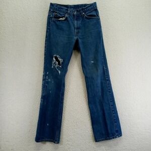 Vintage Levis 517 Mens Jeans 28x30 Distressed Holes Ripped Splatter Orange Tab